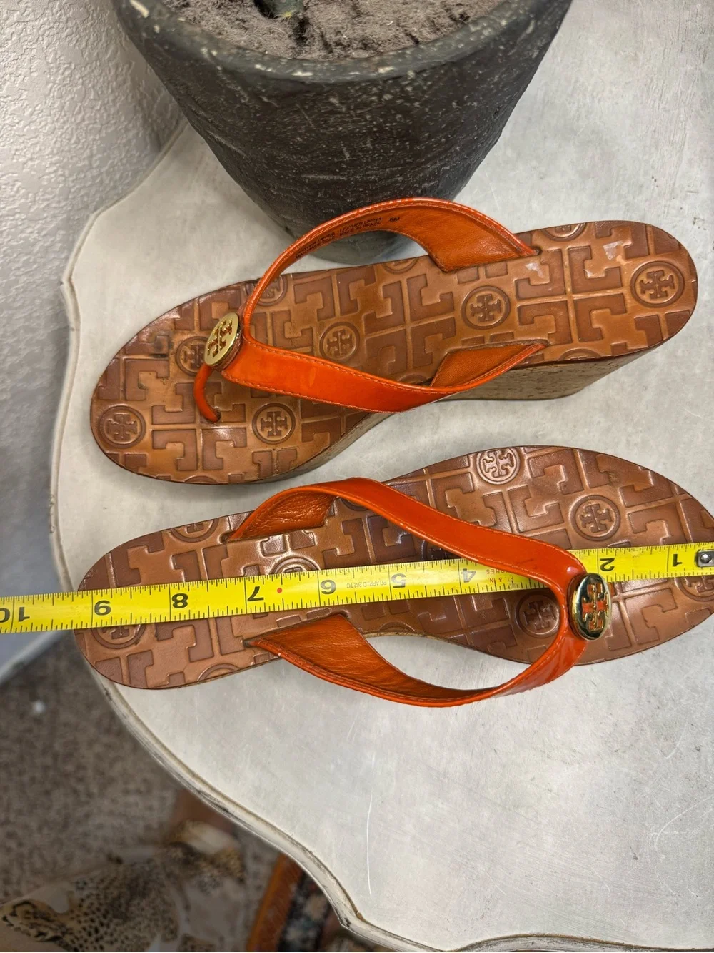 Tory Burch Y2K orange strap wedge thong size 6